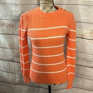 Kinross Coral Striped Sweater Buttons at Neck 100% Cotton Size XS